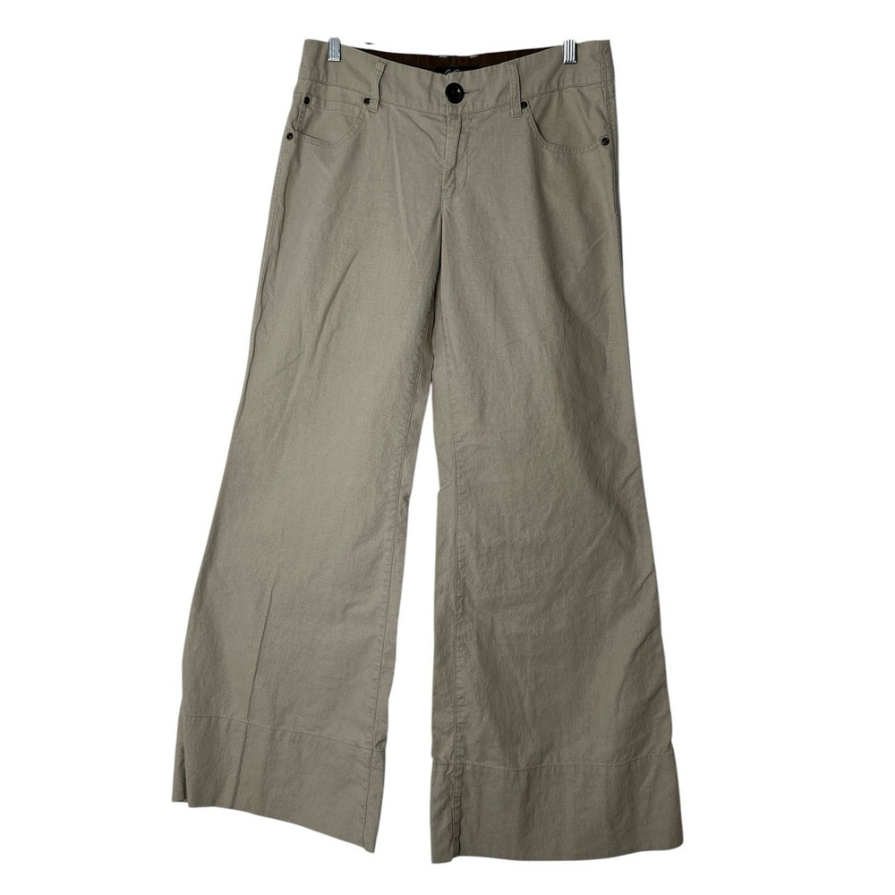 City Strats Wide Leg Pants Women Size 9 Beige Linen Blend Summer Beach Minimalis